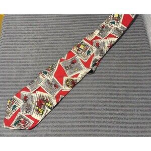 Christmas 100% Silk Tie Red Stamps Seals Vintage USA